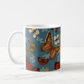 blue Butterfly seamless pattern コーヒーマグカップ