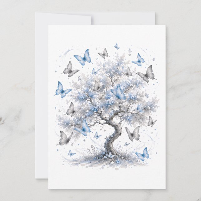 Blue Butterfly Tree Stationery Envelope (正面)