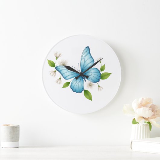 Blue Butterfly Wall Clock ラージ壁時計 (ホーム)
