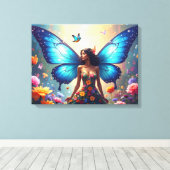 Blue Butterfly Woman キャンバスプリント (インサイチュ (ウッドフロア))