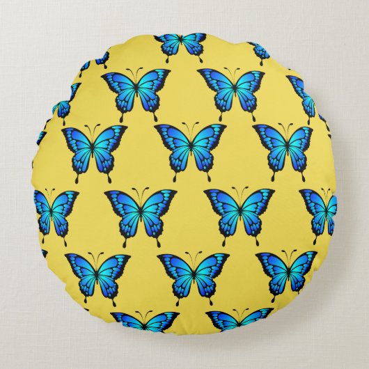 Blue Butterflys by storeman. ラウンドクッション (正面)