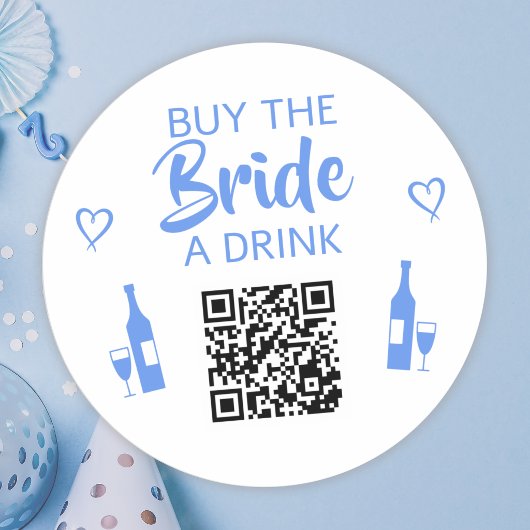 Blue Buy the Bride a Drink QR Code Bachelorette ラウンドシール