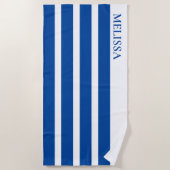 Blue Cabana Stripe Personalized Summer Vacation ビーチタオル (正面)