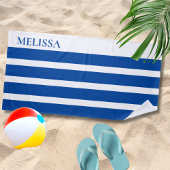 Blue Cabana Stripe Personalized Summer Vacation ビーチタオル
