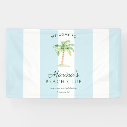 Blue Cabana Stripes Palm Beach Club Welcome 横断幕 (横)