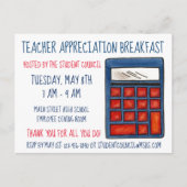 Blue Calculator学校の数学の先生感謝 インビテーションポストカード (正面)