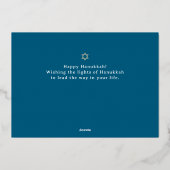 Blue Calligraphy Happiest Hanukkah family 3 photo 箔シーズンカード (裏面)