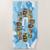 Blue Camo Dot Photo Collage Family ビーチタオル (正面)
