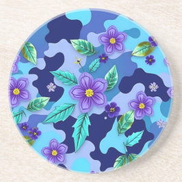 Blue Camo Round Sandstone Coaster コースター