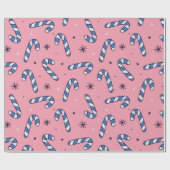 Blue Candy Canes on Pink Holiday Pattern ラッピングペーパー (フラット)