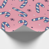 Blue Candy Canes on Pink Holiday Pattern ラッピングペーパー (角)