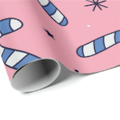 Blue Candy Canes on Pink Holiday Pattern ラッピングペーパー (ロールコーナー)
