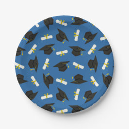 Blue Caps Diplomas Pattern Graduation Party ペーパープレート