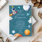 Blue Captain Rocket Solar System Adventure Kids  招待状