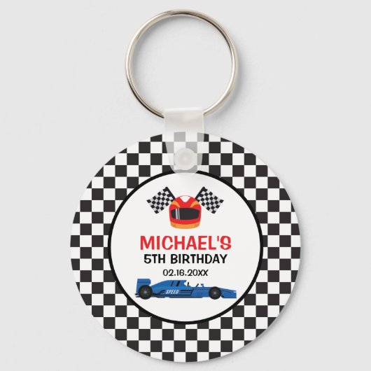 Blue Car Racing Birthday キーホルダー (正面)