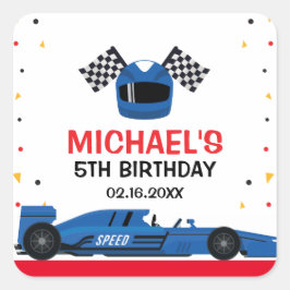 Blue Car Racing Birthday スクエアシール