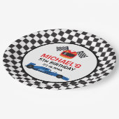 Blue Car Racing Birthday ペーパープレート (アングル)