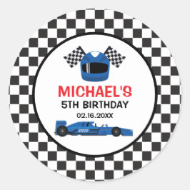 Blue Car Racing Birthday ラウンドシール