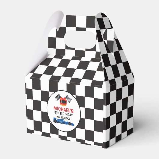 Blue Car Racing Birthday  Caja de regalo フェイバーボックス (正面サイド)