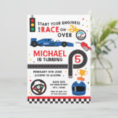 Blue Car Racing  Birthday kid Invitation 招待状 (スタンド正面)