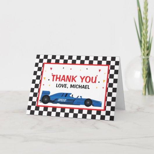 Blue Car Racing  Birthday Thank you card サンキューカード (正面)