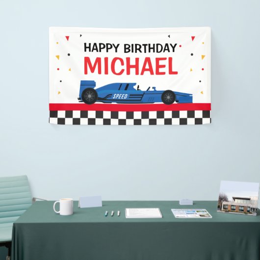 Blue Car racing Happy Birthday backdrop 横断幕 (トレードショー)
