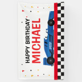 Blue Car racing Happy Birthday backdrop 横断幕 (縦)