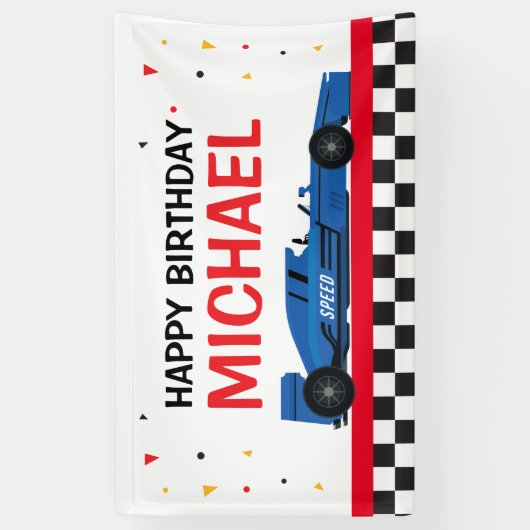 Blue Car racing Happy Birthday backdrop 横断幕 (縦)