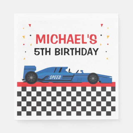 Blue Car Racing Party スタンダードランチョンナプキン (正面)