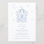 Blue Carousel Moon Stars Baby Shower Invitation 招待状 (正面)