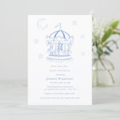 Blue Carousel Moon Stars Baby Shower Invitation 招待状 (スタンド正面)