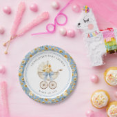 Blue Carriage Floral Baby Shower Plate ペーパープレート (パーティー)