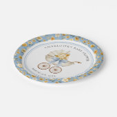 Blue Carriage Floral Baby Shower Plate ペーパープレート (アングル)