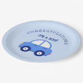 Blue Cars It's a Boy Baby Shower ペーパープレート (アングル)