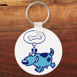 Blue Cartoon Dog 考える's of bone Keychain キーホルダー
