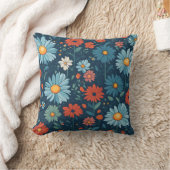 Blue Cartoon Floral クッション (ブランケット)