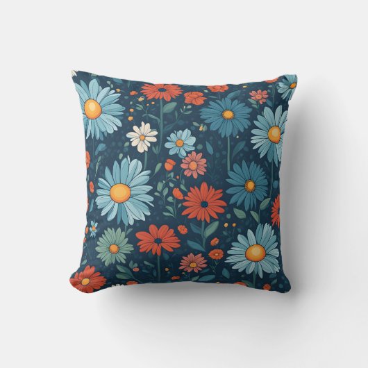 Blue Cartoon Floral クッション (正面)