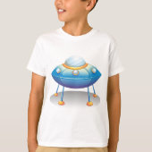 Blue Cartoon UFO Spaceship Fun Sci-Fi Tシャツ (正面)