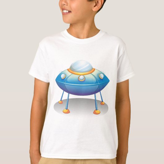 Blue Cartoon UFO Spaceship Fun Sci-Fi Tシャツ (正面)