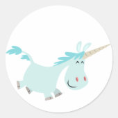 Blue Cartoon Unicornステッカー ラウンドシール (正面)