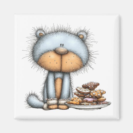 Blue Cat Cookies Christmas Magnet マグネット (正面)