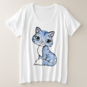 Blue cat feline animal プラスサイズTシャツ (デザイン正面)