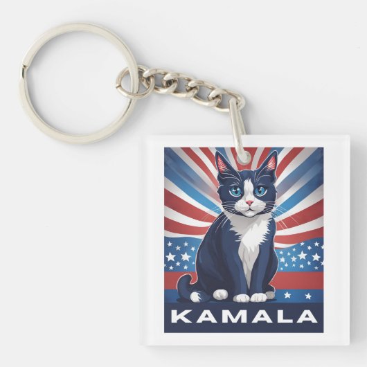 Blue Cat for Kamala 2024米国選挙民主党議員 キーホルダー (正面)