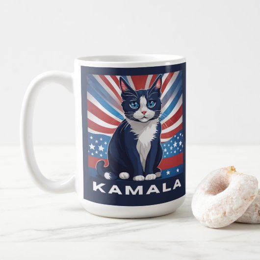 Blue Cat for Kamala 2024米国選挙民主党議員 コーヒーマグカップ (ドーナツ)