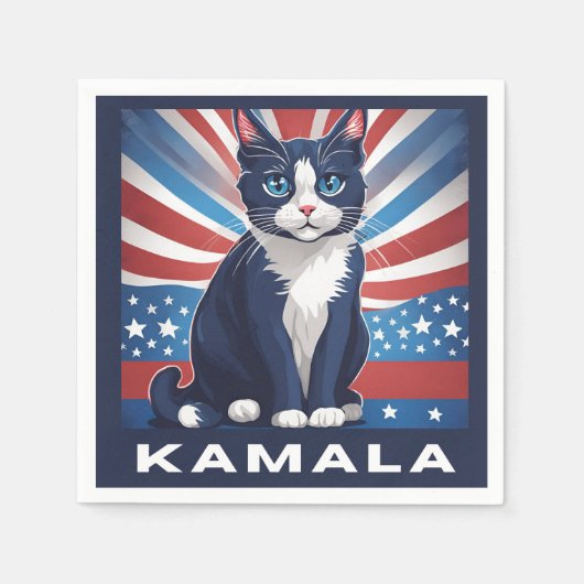 Blue Cat for Kamala 2024米国選挙民主党議員 スタンダードカクテルナプキン (正面)