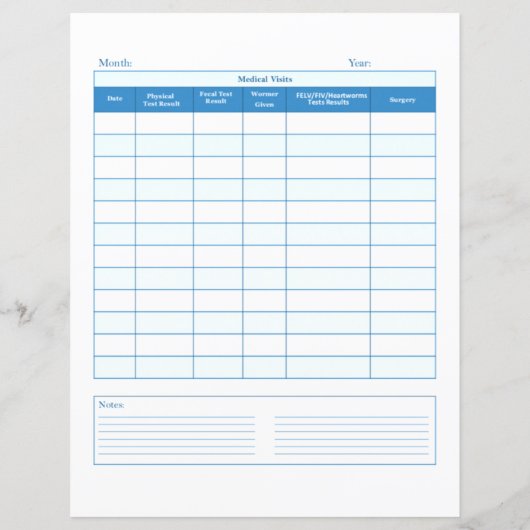 Blue Cat Healthcare Record Keeperページ (裏面)