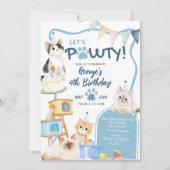 Blue Cat let's Pawty Boy Birthday Invitation 招待状 (正面)