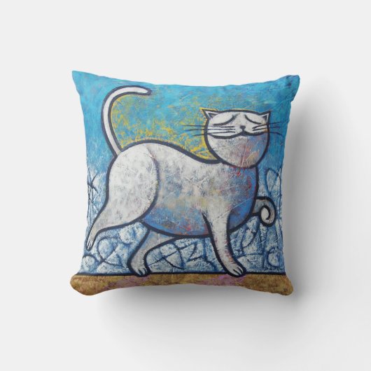 Blue Cat Picasso at Moonlight Decorative Throw Pil クッション (正面)