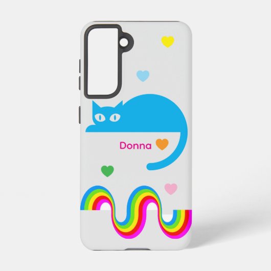 Blue Cat Rainbow Hearts Galaxy Case – Gray Samsung Galaxyケース (裏面)