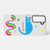 Blue Cat Rainbow Hearts Galaxy Case – Gray Samsung Galaxyケース (裏面横)